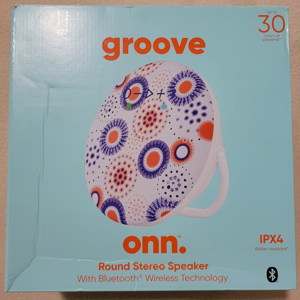 onn. Portable Bluetooth Speaker IPX4 Water Resistant Round Wireless Speaker